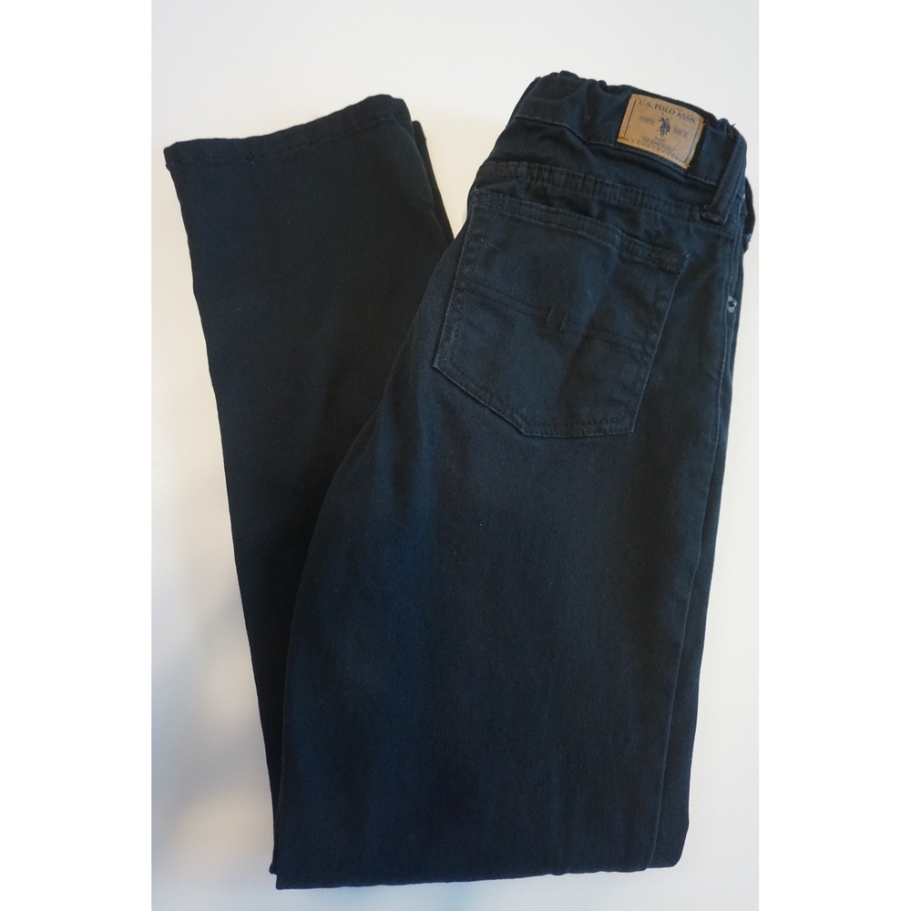 US Polo Assn Boys Black Straight Leg Jeans Adjustable Waist Size 12